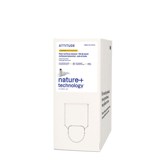 ATTITUDE Floor Cleaner Refill, EWG Verified, Streak-Free, Vegan & Plant-Based for Tile, Wood & Laminate Floors, Made in Canada, Citrus Zest Scent, 2 Liters - Available at All In One Marketplace Canada
