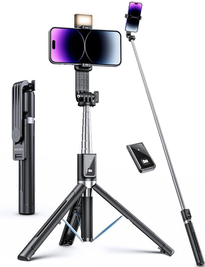 ANXRE Selfie Stick Tripod with Fill Light and Stable Base, Extendable Phone Tripod with Detachable Wireless Remote, 50" Travel Stand for Cell Phone Film & Vlog Compatible with iPhone Android Gopro - Available at All In One Marketplace Canada