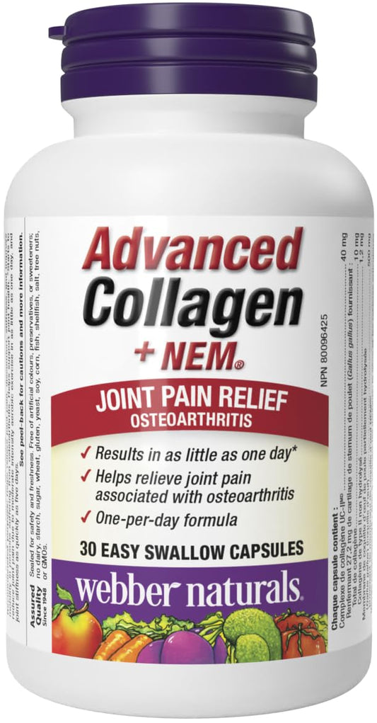 Webber Naturals Advanced Collagen + NEM, Helps Reduce Joint Pain & Stiffness, 30 Capsules, Clinically Researched - Available at All In One Marketplace Canada