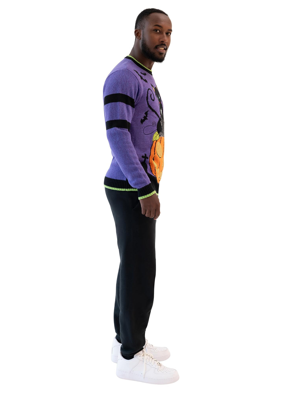 Blizzard Bay Men's Cat in The Graveyard Halloween Sweater, Graveyard Purple, Medium