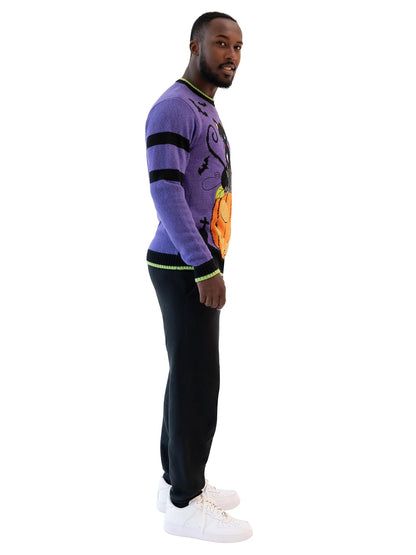 Blizzard Bay Men's Cat in The Graveyard Halloween Sweater, Graveyard Purple, Medium