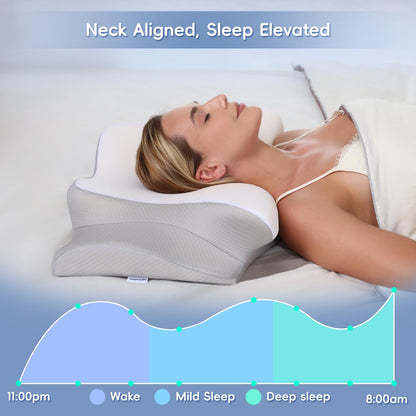 Missleep Cervical Neck Pillow,Memory Foam Pillows for Relieving Neck and Shoulder Pain, Neck Support Pillow for Side Sleepers, 2 Heights Ergonomic Pillow with Breathable Ice Silk Cover White