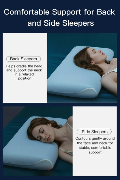 【Hotel Collection】 Memory Foam Pillow for Sleeping, Cooling Pillow with PCM Cover, Ergonomic Neck Support Pillow for All Sleep Positions, Soft Supportive Bed Pillow, Blue Grey, Queen (30"x16.5"x3.9")