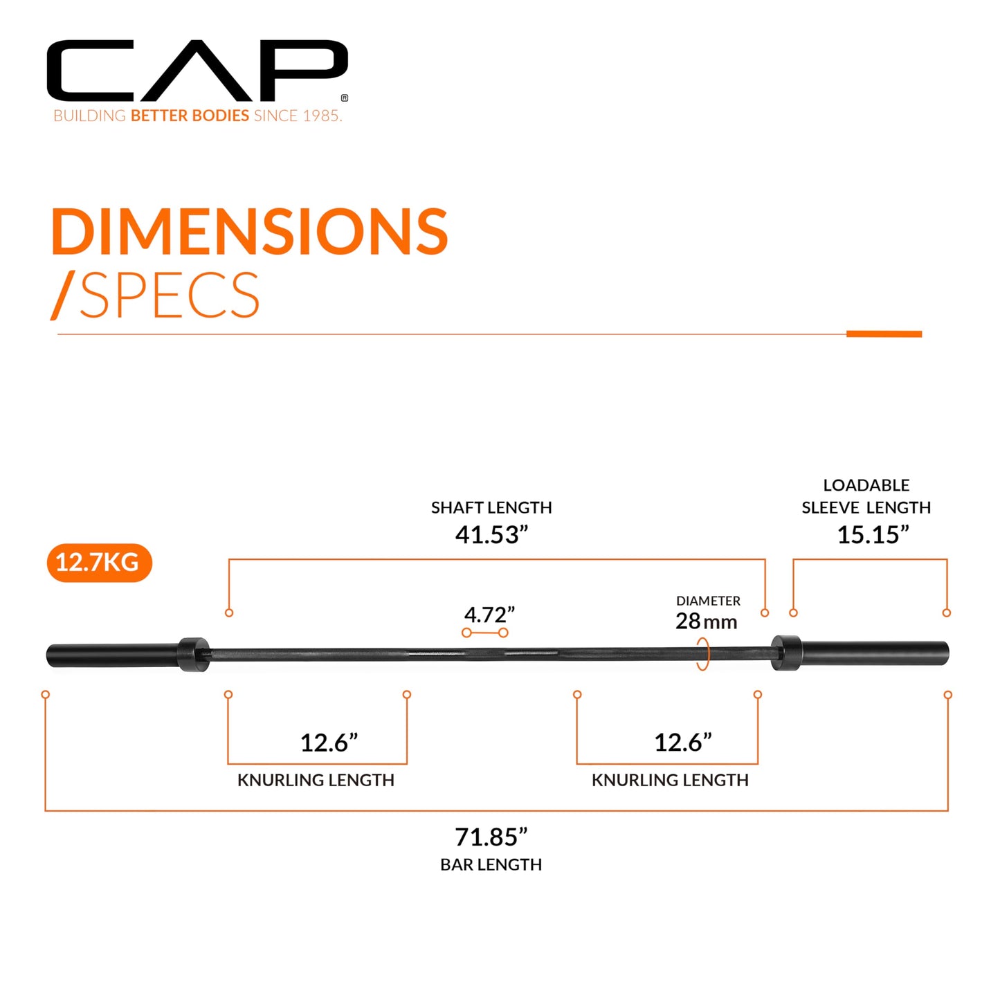 CAP Barbell 6 ft Olympic 2-Inch Solid Barbell | Black CAP