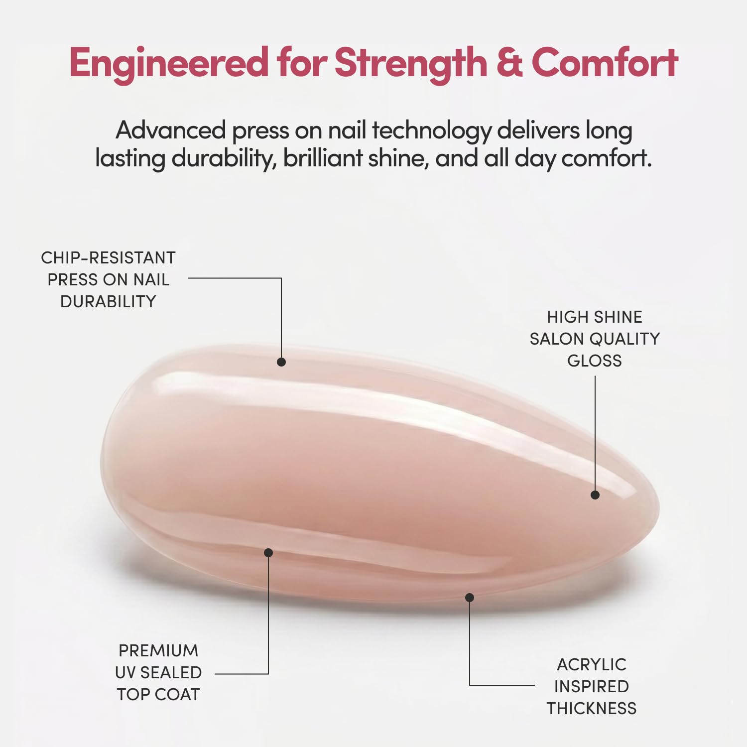Glamnetic Press On Nails - Ma Damn | French Tip Nails, UV Finish Short Pointed Almond Shape, Reusable Semi-Transparent Nails in 12 Sizes - 24 Nail Kit with Glue - Available at All In One Marketplace Canada