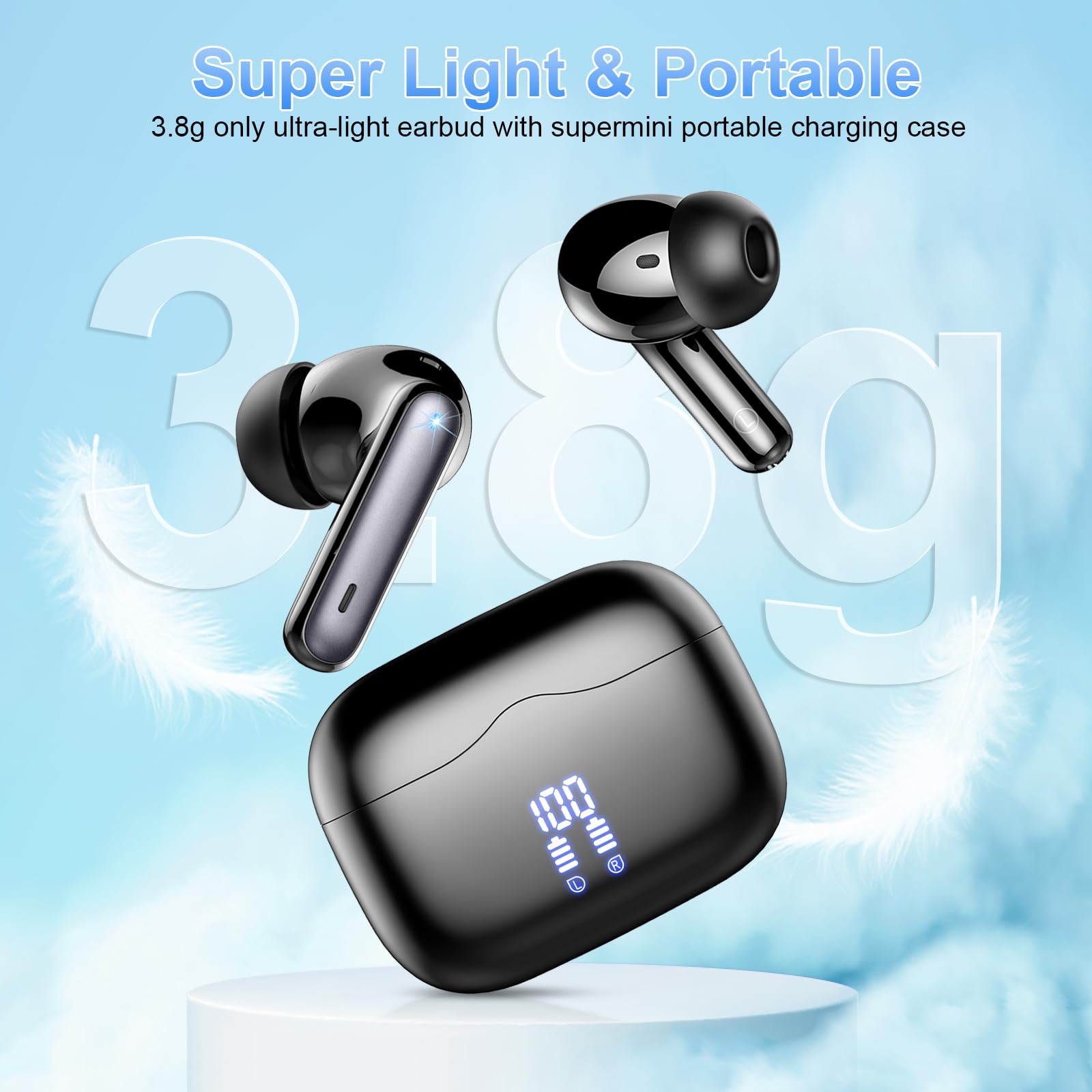 Wireless Earbuds, 2026 New Bluetooth Ear Buds 5.4 Mini HiFi Stereo with 4 ENC Noise Cancelling Mics Wireless Headphones, in Ear Earphones 40H IP7 Waterproof, USB C, Bluetooth Earbuds for Sports, Gym
