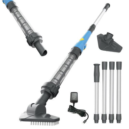 Hushlight Handheld Hot Tub Vacuum – Lightweight Stick Cleaner for Above-Ground Pools, Includes 2 Brush Heads for Debris and Sand (Blue) - Available at All In One Marketplace Canada