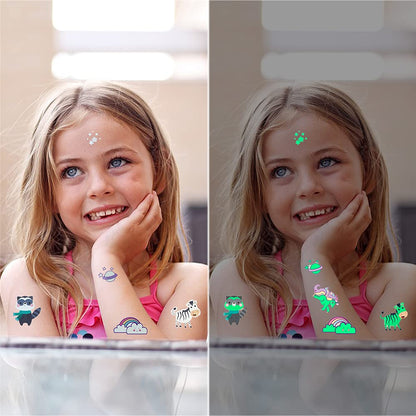 Temporary Tattoos Kids 400 Pcs Glow In The Dark Tattoos for Kids,Waterproof Skin Fake Tattoos Stickers for Boy and Girl,Luminous Kids Tattoos for Birthday Game Activities Holiday Party Favors etc - Available at All In One Marketplace Canada