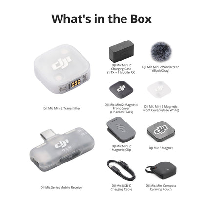 DJI Mic Mini 2 (1 émetteur + 1 récepteur mobile + étui de charge), micro-cravate sans fil pour vlogging pour iPhone/Android/Appareil photo, microphone Bluetooth, streaming en direct, prêt à l'emploi, batterie 24h, réduction du bruit