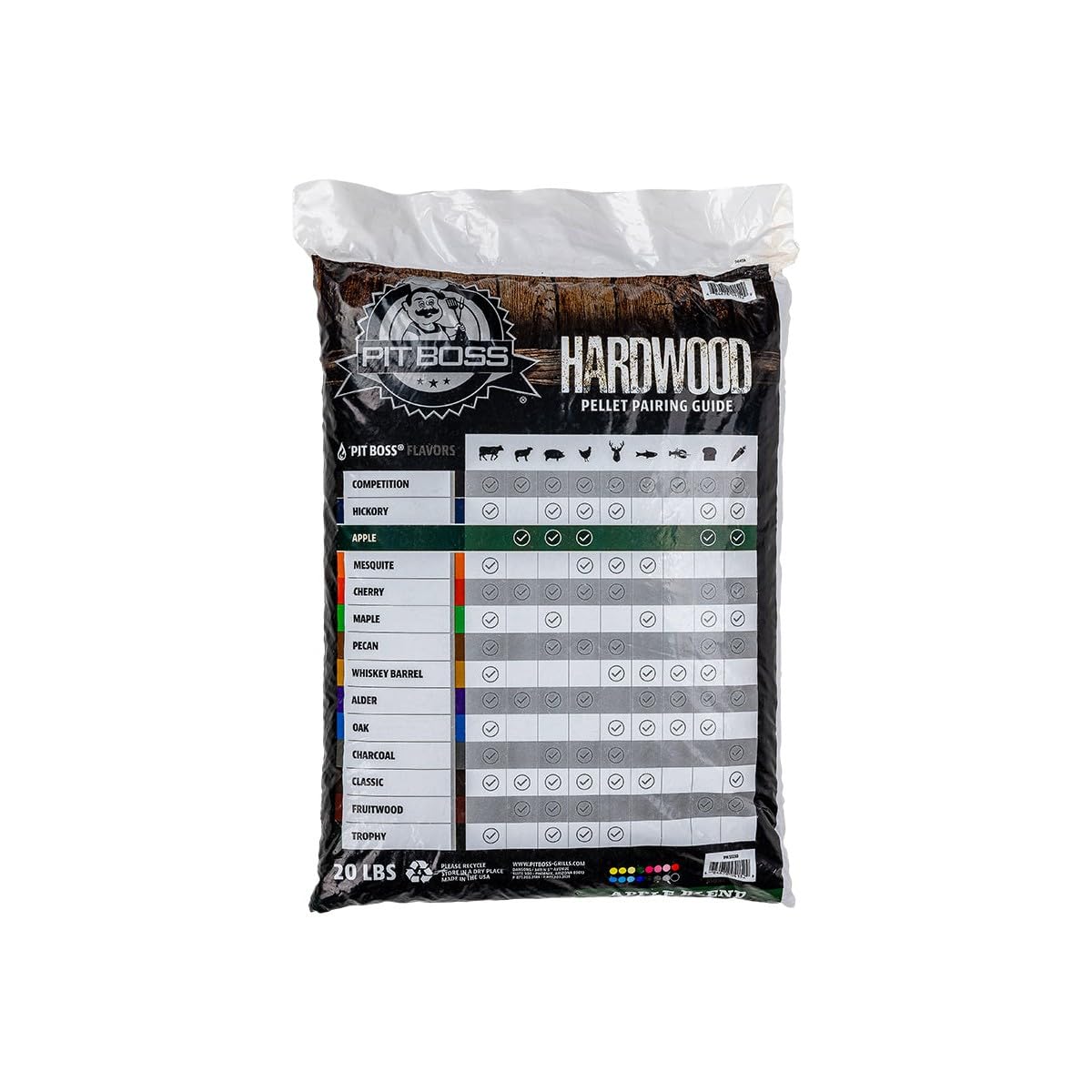 Pit Boss 100% All-Natural Hardwood Apple Blend BBQ Grilling Pellets, 20 Pound Bag Brown Pit Boss