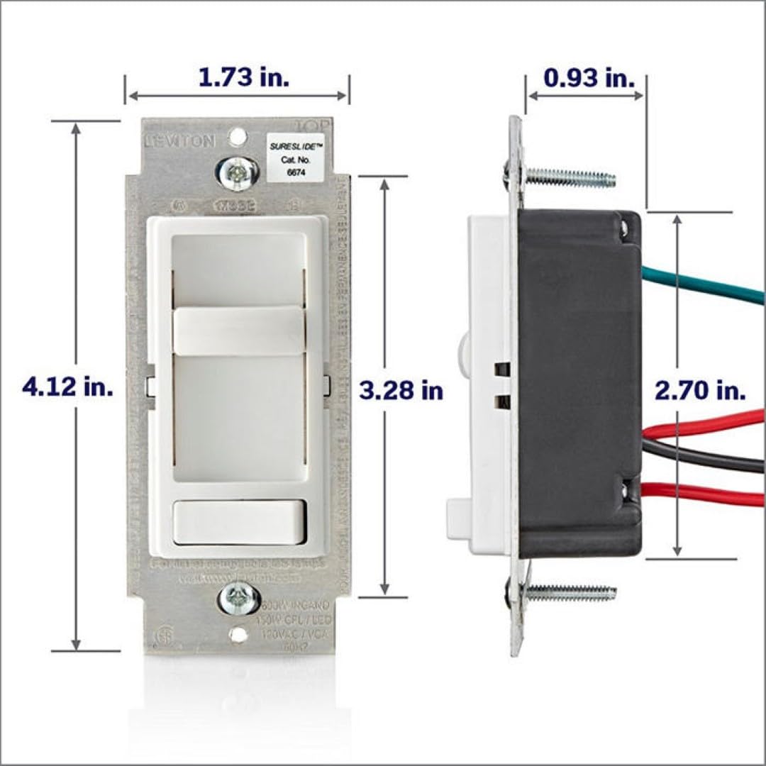 Leviton 2-Pack SureSlide Dimmer Switch for Dimmable LED, Halogen and Incandescent Bulbs, 6674-2PK, White - Available at All In One Marketplace Canada