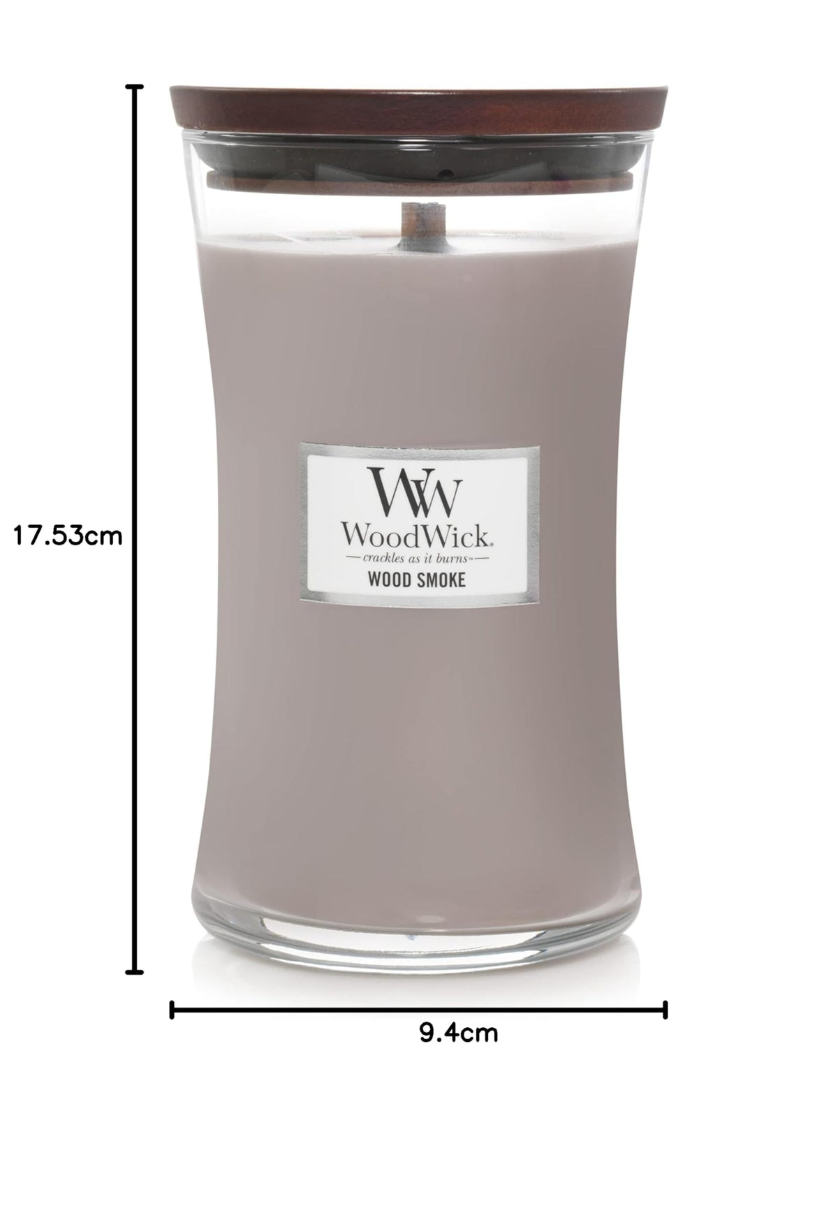 Bougie parfumée WoodWick en forme de sablier, Wood Smoke, 609,5 g, grande taille, jusqu'à 130 heures de combustion, bougie d'automne avec mèche crépitante, mélange de cire de soja, bougie d'Halloween