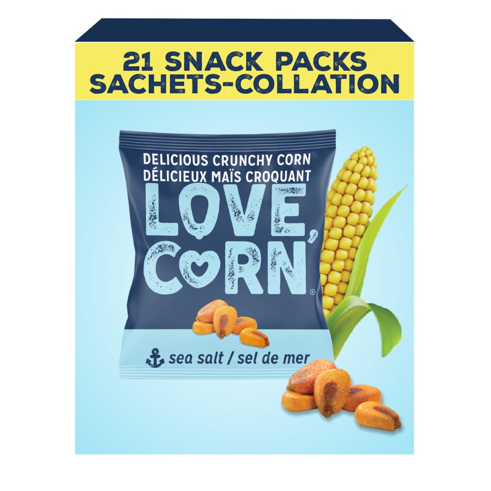 LOVE CORN Sea Salt Roasted Corn Snack - 21 Pack (0.7oz Each) - Gluten Free, Kosher & Non-GMO