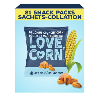 LOVE CORN Sea Salt Roasted Corn Snack - 21 Pack (0.7oz Each) - Gluten Free, Kosher & Non-GMO