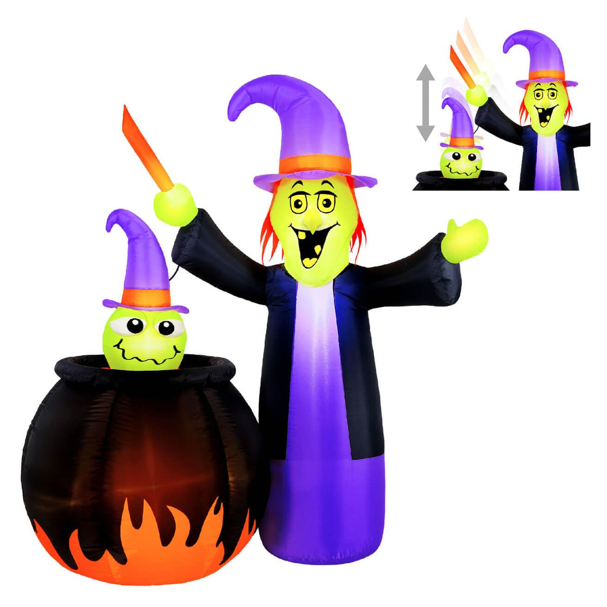 Sorcière gonflable animée d'Halloween Occasions avec chaudron de 1,5 mètre