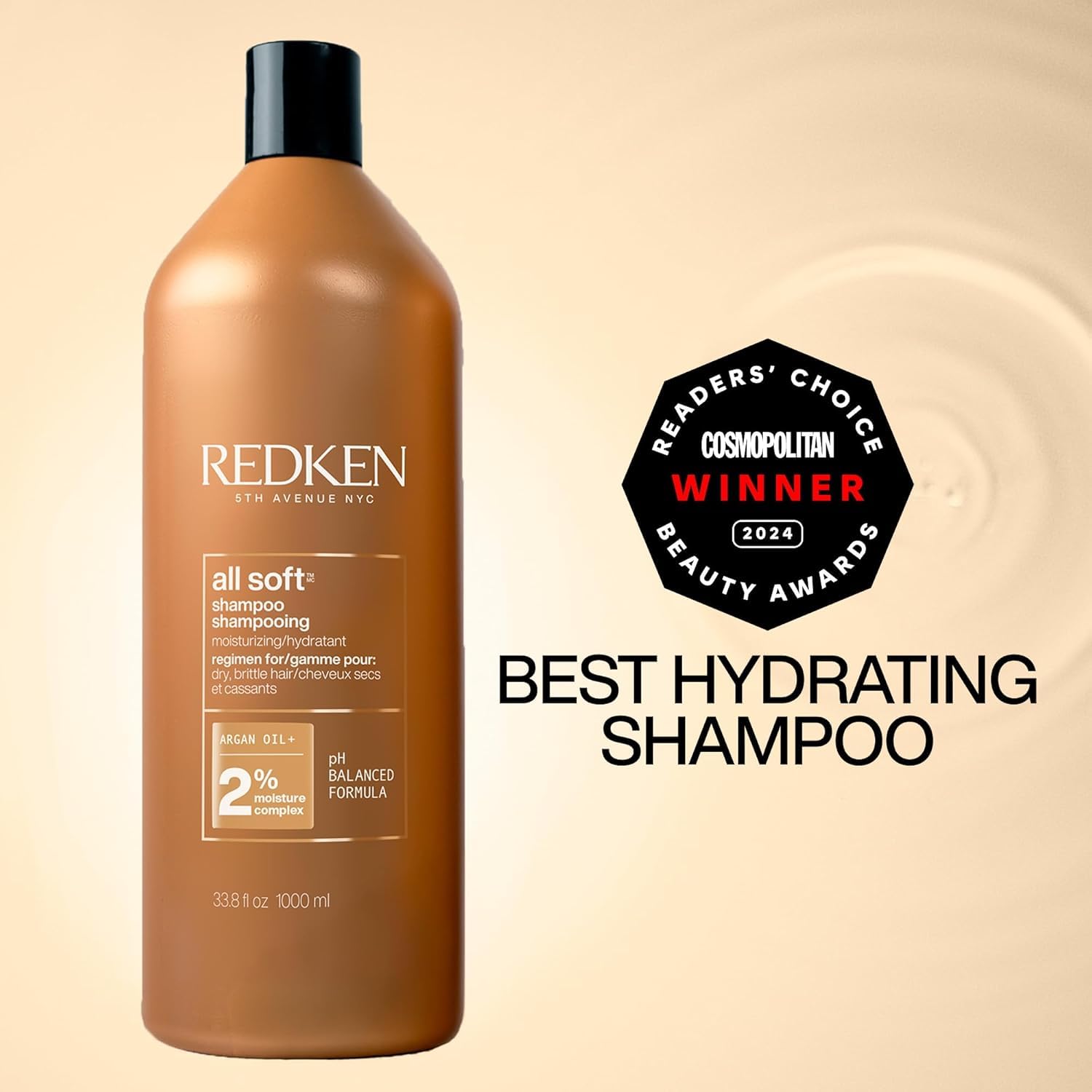 Redken All Soft Shampoo, For Dry/Brittle Hair, Moisturizes & Provides Intense Softness and Shine, With Argan Oil