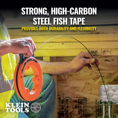 Klein Tools 56331 50-Foot Electrical Fish Tape, Steel Wire Puller with Double Loop Tip, Optimized Housing and Handle, 1/8-Inch,Orange/Black KLEIN TOOLS