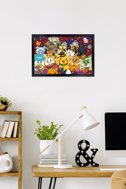 Pokémon: Halloween Party- Group Wall Poster, 22.4L" x 14.7W", Black Framed Version