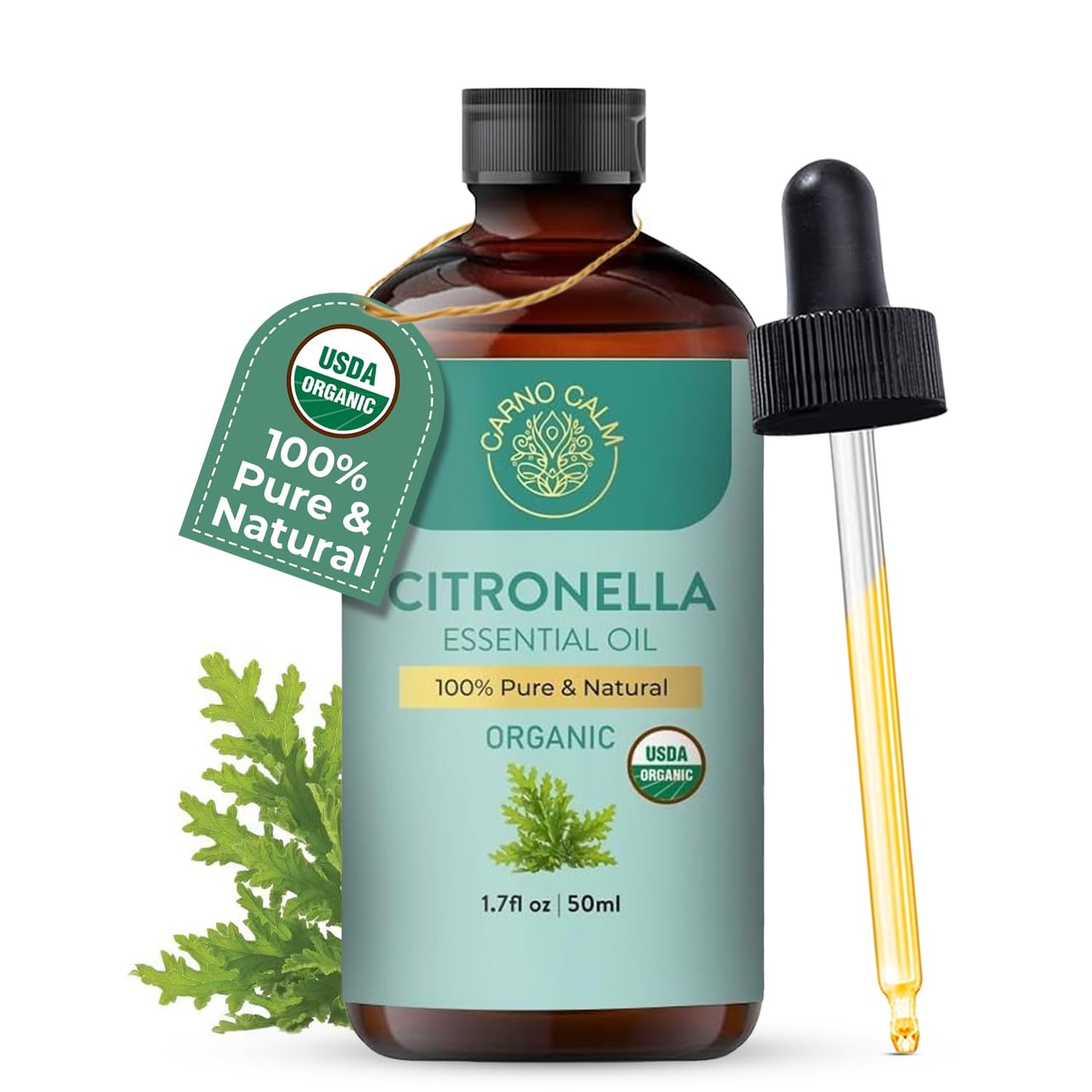 Carno Calm Organic Citronella Essential Oil | 100% Pure Natural Citronella Oil | For Scalp and Hair | Ideal for Both men and women | 1.7 fl oz