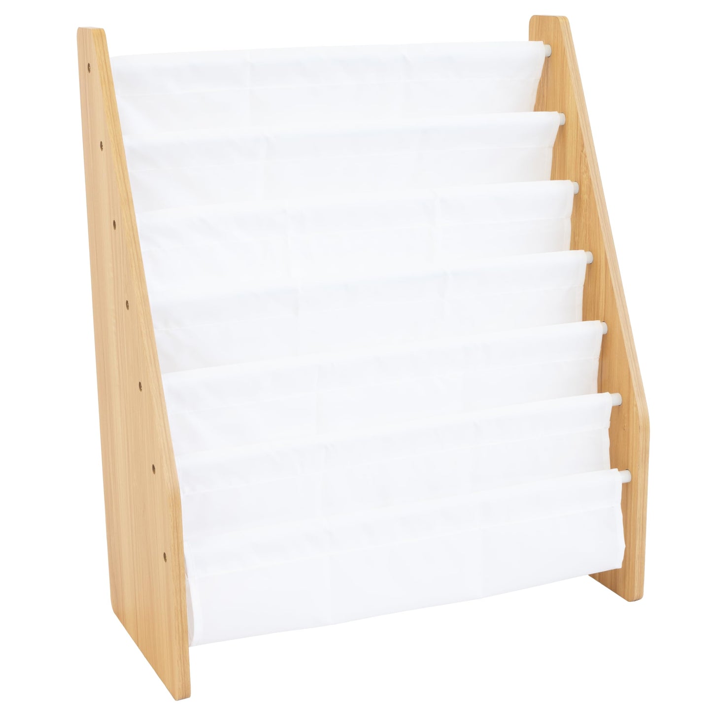 Humble Crew Kids Bookshelf 6-Tier Book Rack Organizer, Extra Large Toddler Bookcase with Fabric Storage Pockets, Front-Facing Display for Children’s Books, White/Natural Wood, Nursery/Playroom Storage Humble Crew