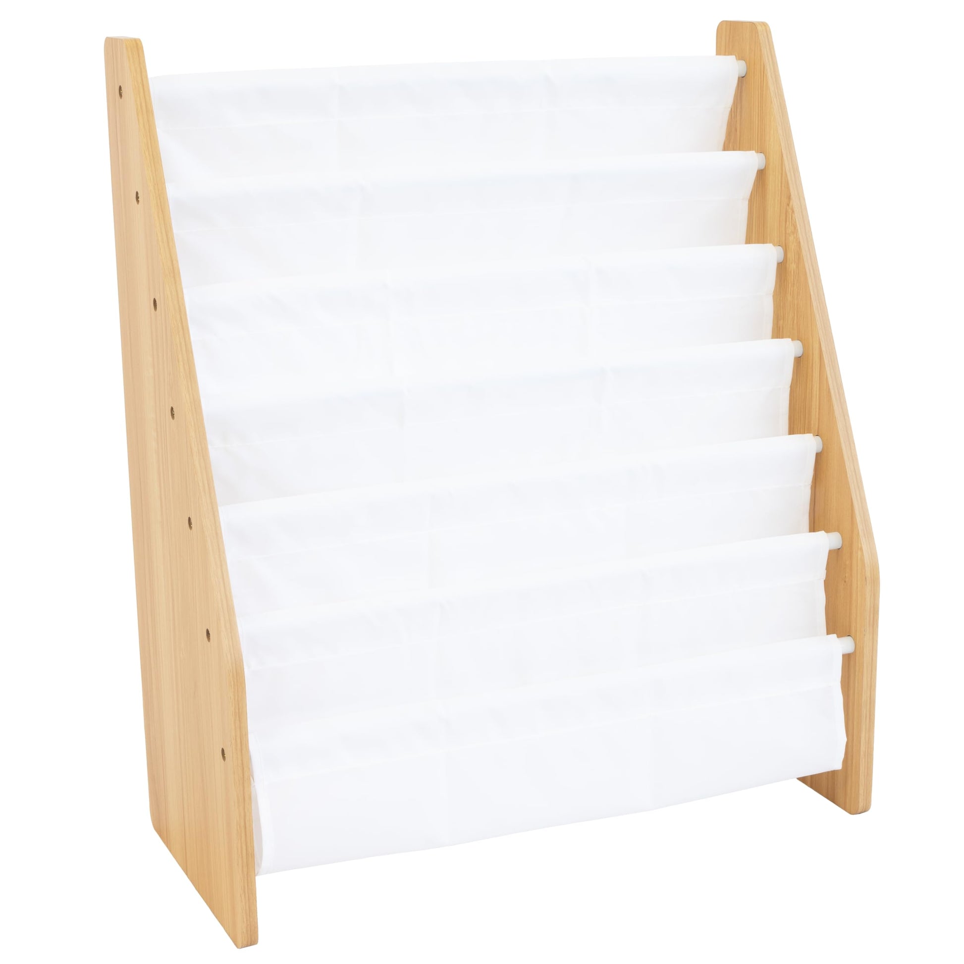 Humble Crew Kids Bookshelf 6-Tier Book Rack Organizer, Extra Large Toddler Bookcase with Fabric Storage Pockets, Front-Facing Display for Children’s Books, White/Natural Wood, Nursery/Playroom Storage Humble Crew