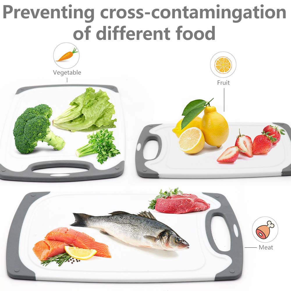 Cutting Boards for Kitchen, Plastic Chopping Board Set of 4 with Non-Slip Feet and Deep Drip Juice Groove, Easy Grip Handle - Available at All In One Marketplace Canada