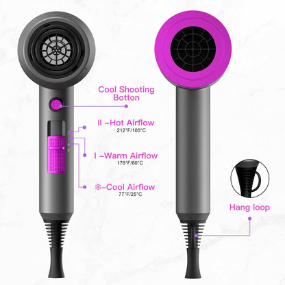 Slopehill Professional Ionic Hair Dryer, Powerful 1800W Fast Drying Low Noise Blow Dryer with 2 Concentrator Nozzle 1 Diffuser Attachments for Home Salon Travel (Grey)