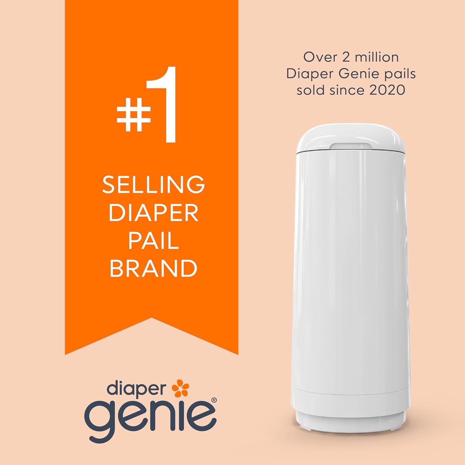 Diaper Genie Essence Pail, White with 18 Easy Roll Refill Bags