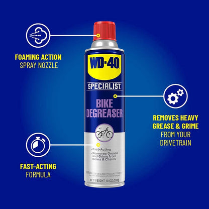 WD-40 Specialist Bike | Foaming Cleaner and Degreaser | Safe for all finishes, components; deeply penetrates to quickly remove stubborn grease and grime from bike chains, 283g | 3006 | Single Can - Available at All In One Marketplace Canada