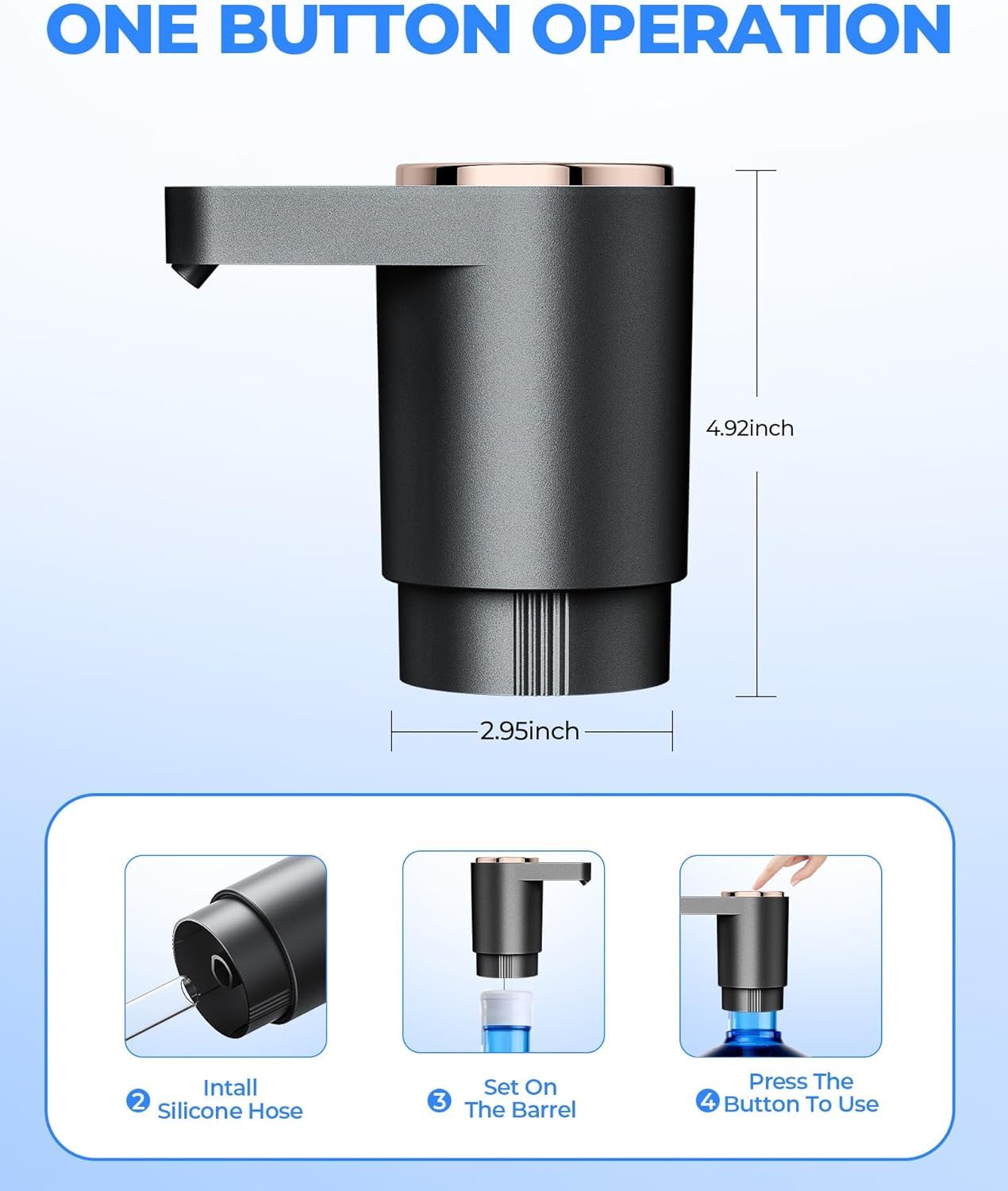 Water Dispenser Pump Water Pump for 5 Gallon Bottles, USB Rechargeable Water Bottle Pump, Portable Water Jug Dispenser for Home, Kitchen, Office, Camping