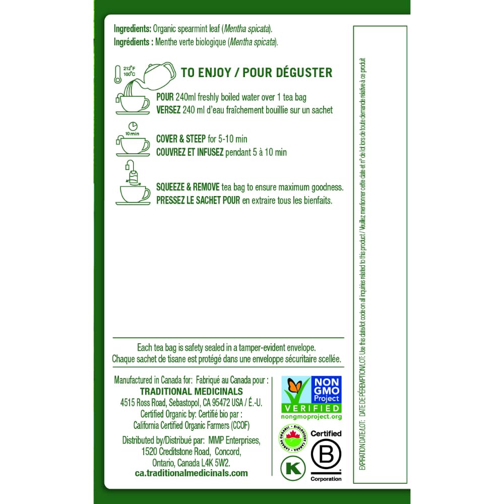 Traditional Medicinals Organic Spearmint Herbal Tea – 6 Pack (96 Tea Bags)