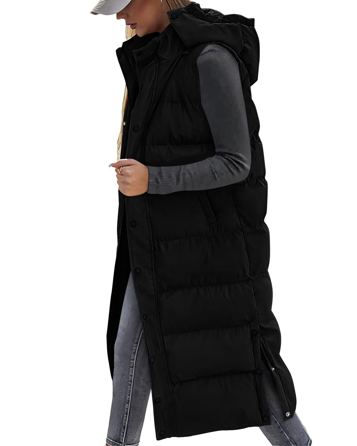 BTFBM Long Puffer Vest Women Quilted Hooded Sleeveless Fall Jackets 🍁 All In One Marketplace Canada