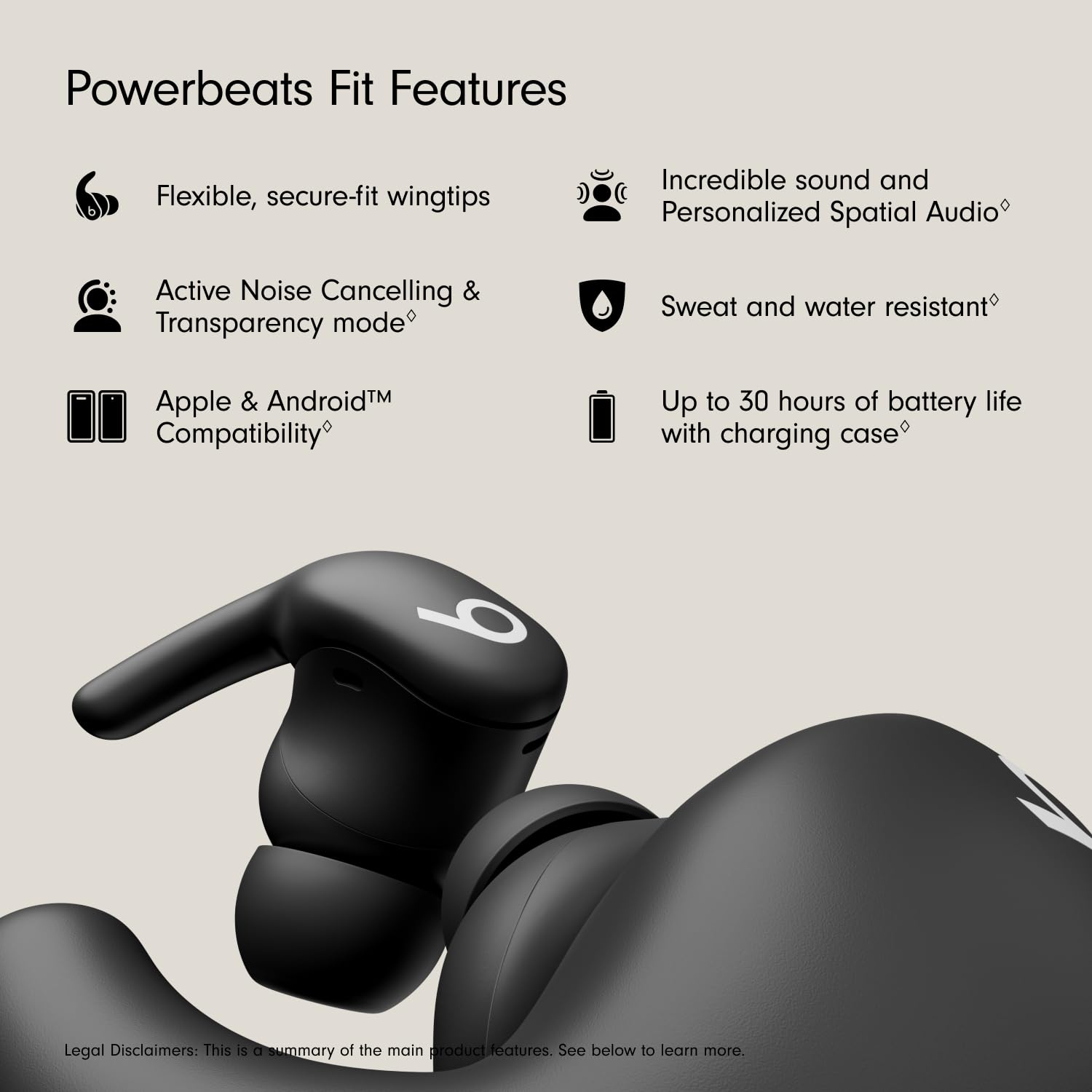 Beats - Powerbeats Fit - Wireless Noise-Cancelling Workout Earbuds with Ultimate Secure Fit, IPX4, Up to 30H of Battery Life & Charging case, Compatible with Apple & Android - Jet Black Beats