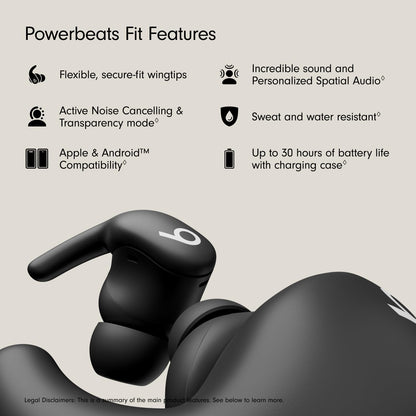 Beats - Powerbeats Fit - Wireless Noise-Cancelling Workout Earbuds with Ultimate Secure Fit, IPX4, Up to 30H of Battery Life & Charging case, Compatible with Apple & Android - Jet Black Beats