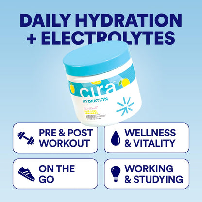 Cira Hydration Electrolytes Powder - Cira x Alicia McCarvell’s Daily Electrolyte Powder, Sugar Free w Himalayan Salt, Magnesium, & Potassium for Dehydration Relief - Self-Love Lemonade, 45 Servings