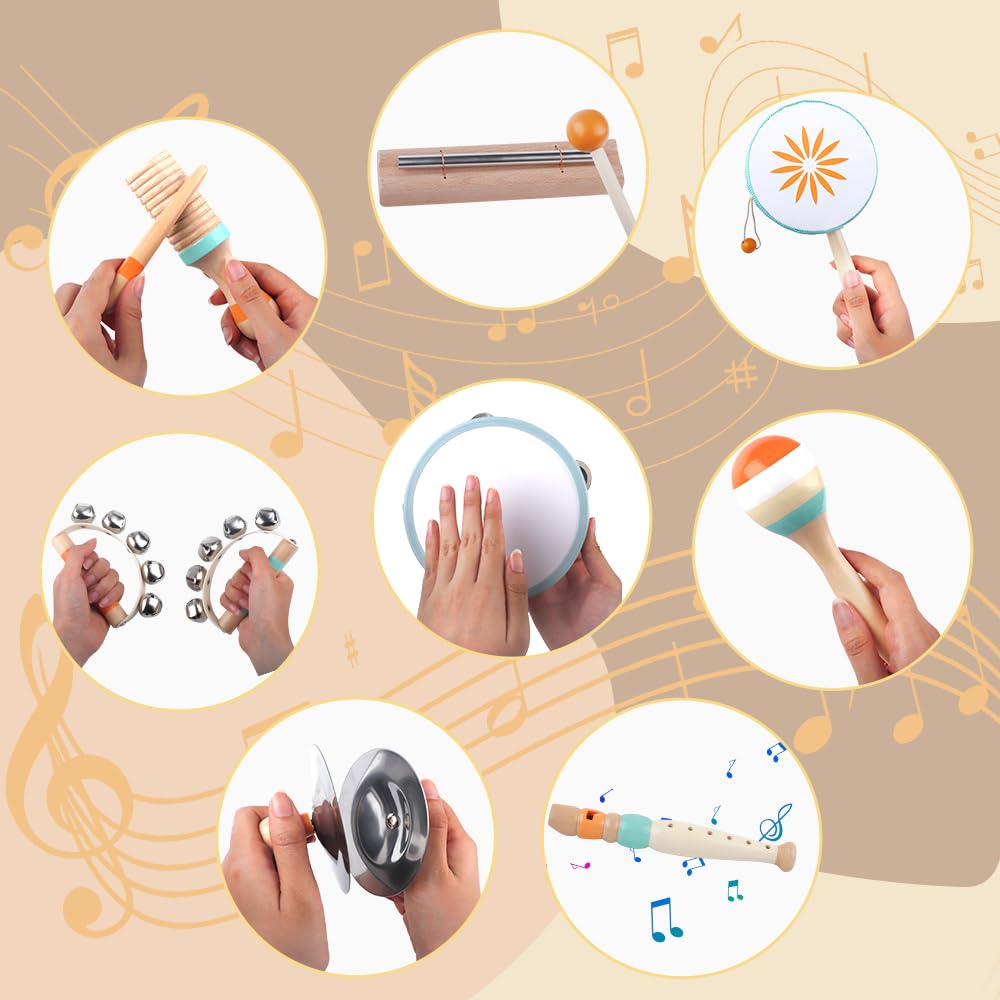 Toddlers Musical Instruments-Baby Montessori Wooden Musical Toys for Toddlers 1-3 Year Old,Kids Percussion Instruments Toy for 1 Year Boy&Girls,Christmas Birthday Gift for 1-3 Year Old 🍁 All In One Marketplace Canada