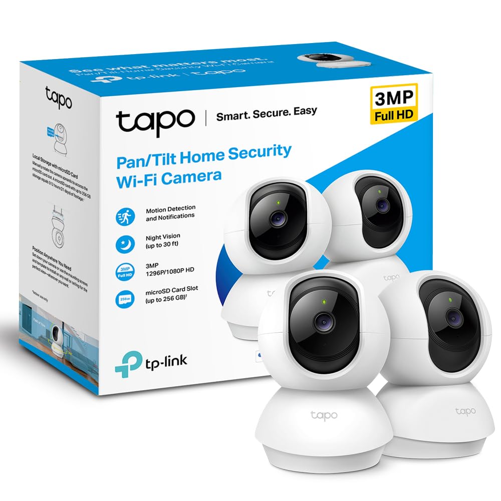 Tapo 2K Pan/Tilt Indoor Security WiFi Camera, 2 Pack, Baby & Pet Camera w/ 360° Motion Tracking, 2-Way Audio, Night Vision, Cloud & Local Storage (Up to 256 GB), Works w/Alexa & Google (Tapo C210P2)