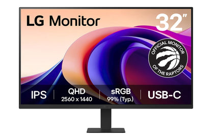 LG 32U631A 31.5" QHD Monitor, IPS Display, 100Hz, sRGB 99% (Typ.), USB-C, Reader Mode, Flicker Safe, Dynamic Action Sync, Black Stabilizer, LG Switch App, 3-Side Borderless, Tilt Adjustable