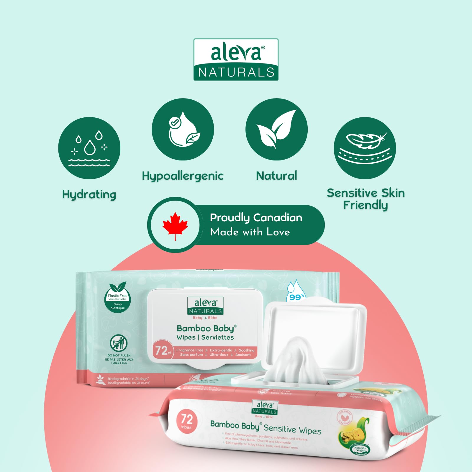 Aleva Naturals Hypoallergenic Bamboo Baby Wipes for babies with Sensitive Skin, Super Soft, Biodegradable, Extra Strong, Natural and Organic Formula, Vegan - New Eco-Friendly, Sustainable Packaging- Mega Pack- 72 Count X 12 = 864 Wipes Total Aleva Naturals
