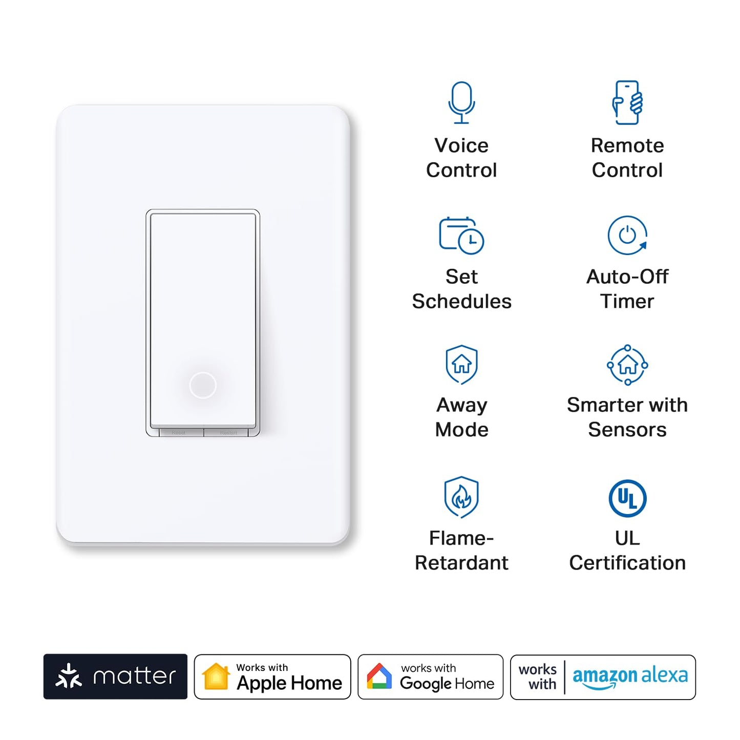 TP-Link Tapo Smart Light Switch, Matter Compatible, Single Pole, Neutral Wire Required, Voice Control w/Siri, Alexa & Google Home, UL Certified, Timer & Schedule, Guided Install, Tapo S505(2-Pack) Tapo