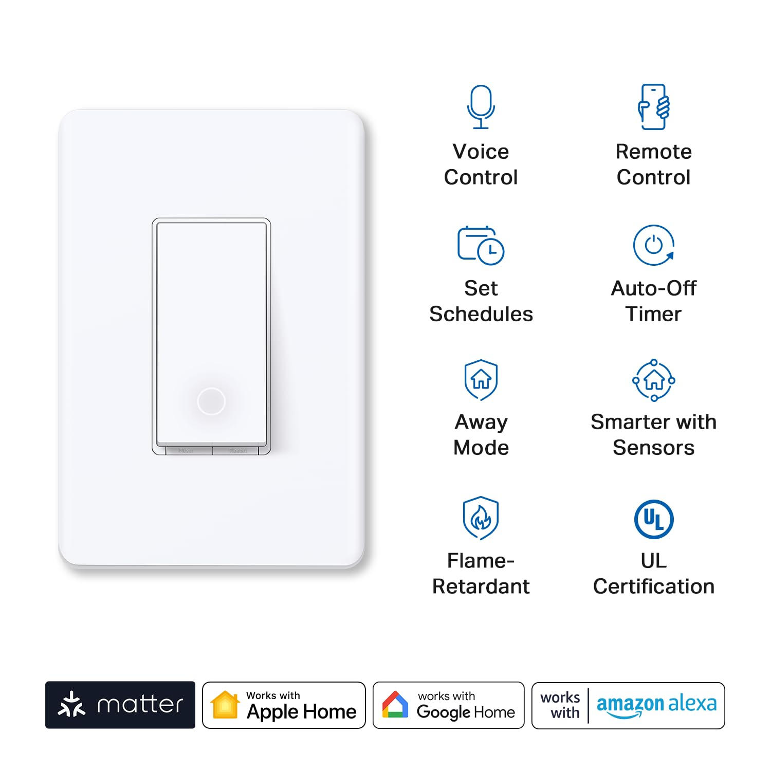TP-Link Tapo Smart Light Switch, Matter Compatible, Single Pole, Neutral Wire Required, Voice Control w/Siri, Alexa & Google Home, UL Certified, Timer & Schedule, Guided Install, Tapo S505(2-Pack) Tapo