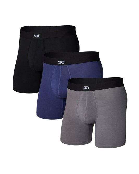 SAXX Underwear Co. Men's Core Cotton Boxer Brief Fly 3-Pack, Black/Shade/Dark Denim, X-Large