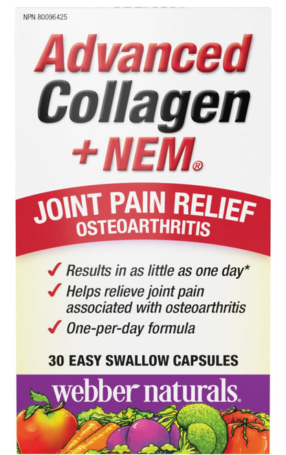 Webber Naturals Advanced Collagen + NEM, Helps Reduce Joint Pain & Stiffness, 30 Capsules, Clinically Researched - Available at All In One Marketplace Canada