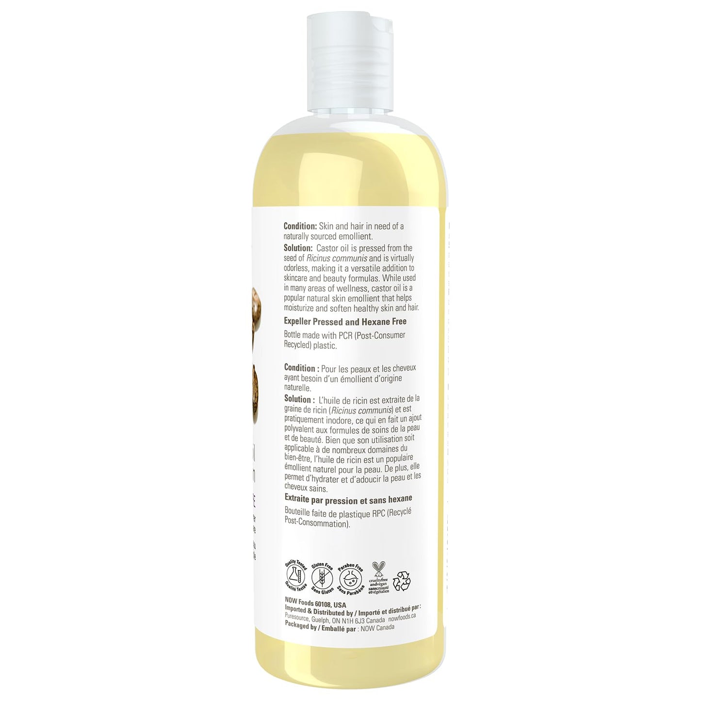 NOW Solutions, Castor Oil, 100% Pure Versatile Skin Care, Multi-Purpose Skin Softener, 473mL NOW