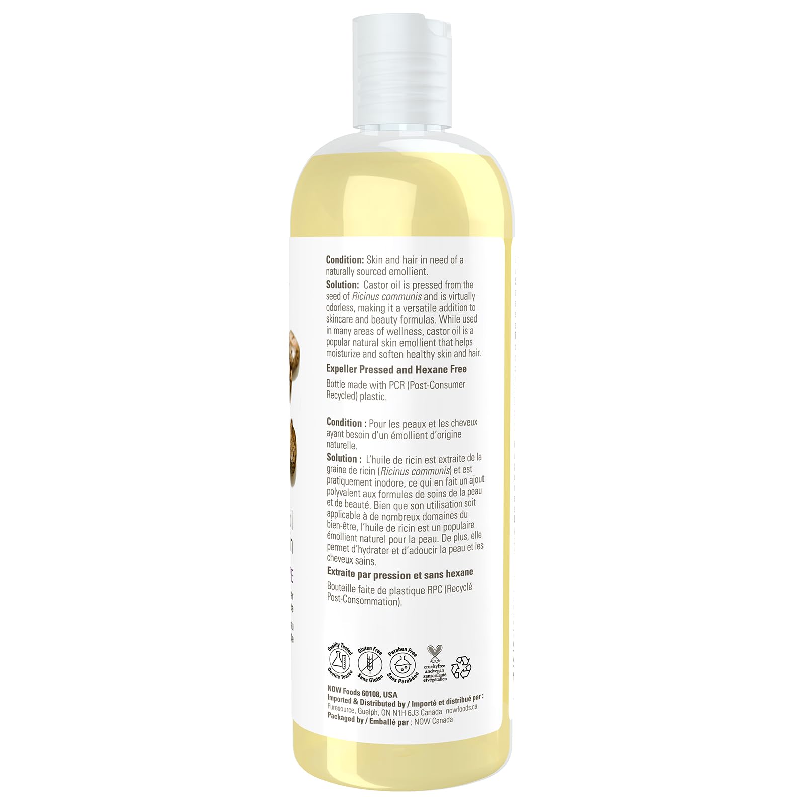 NOW Solutions, Castor Oil, 100% Pure Versatile Skin Care, Multi-Purpose Skin Softener, 473mL NOW