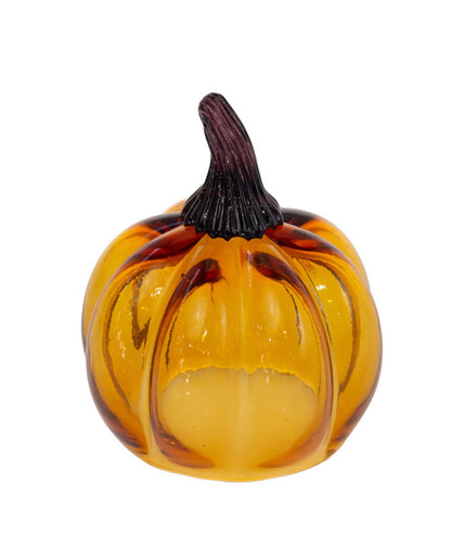 Citrouille décorative en verre soufflé à la bouche Boston International, pour table, cheminée ou étagère, décoration d'automne, de Thanksgiving et d'Halloween, petite, orange ambré