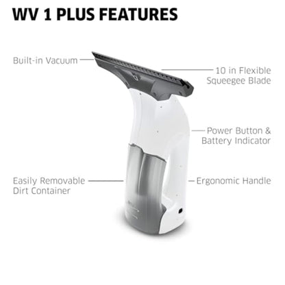 Kärcher WV1 Plus - 2-in-1 Electric Window Vacuum Squeegee - Cleans Showers, Mirrors, Glass, and Countertops - 10 in. Squeegee Blade - White - Available at All In One Marketplace Canada