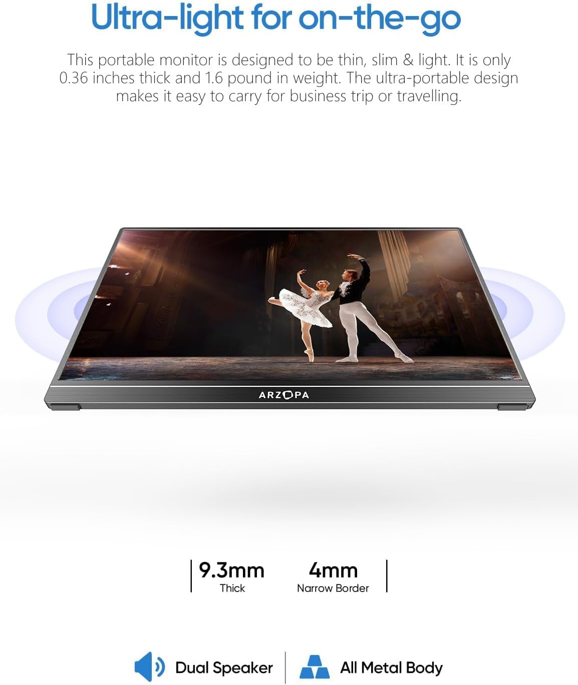 ARZOPA Portable Monitor 15.6'' FHD 1080P Kickstand Portable Laptop Monitor IPS Computer External Screen USB C HDMI Display for PC MAC Phone Xbox PS5 - A1 - Available at All In One Marketplace Canada