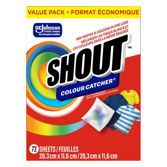 Shout Colour Catcher Dye-Trapping Sheets for Laundry, Allow Mixed Washes, Prevent Color Runs and Maintain Original Clothing, 72 Count - Available at All In One Marketplace Canada