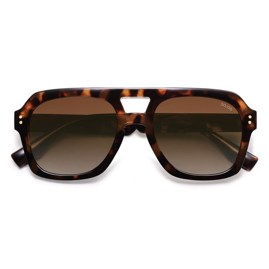SOJOS Retro Thick Polarized Aviator Sunglasses for Women Men, Large Trendy Bold Square Pilot Shades SJ2385, Brown Tortoise/Brown